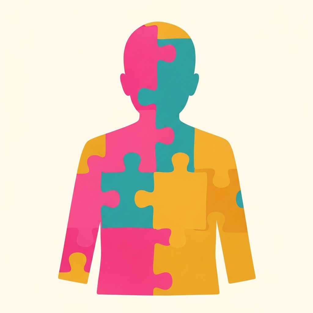 Abstract illustration representing neurodivergent families with colorful interconnected shapes